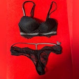 Victoria’s Secret rhinestone, black lace bra/panties set NWT